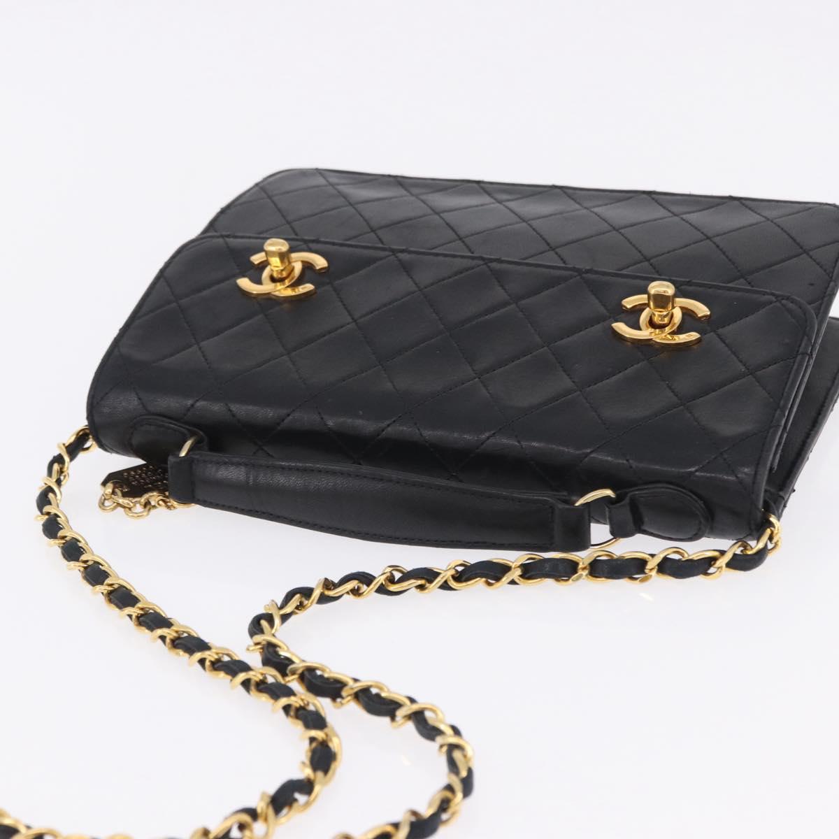 CHANEL Matelasse Chain Shoulder Bag Lamb Skin 2way Black Gold CC Auth 194687SAM