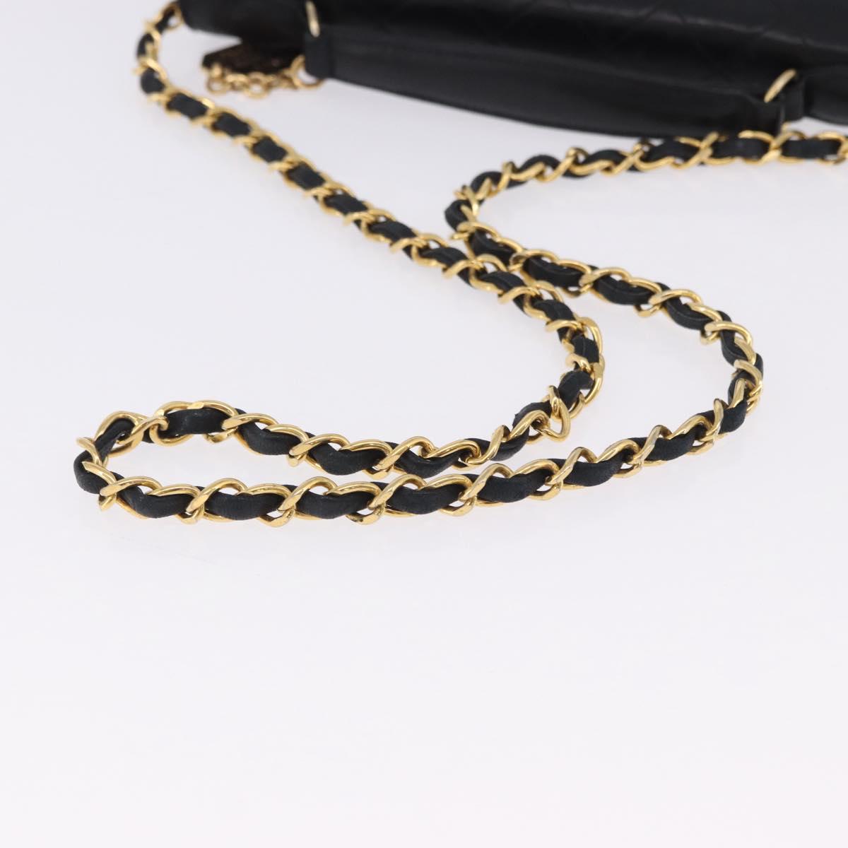 CHANEL Matelasse Chain Shoulder Bag Lamb Skin 2way Black Gold CC Auth 194687SAM