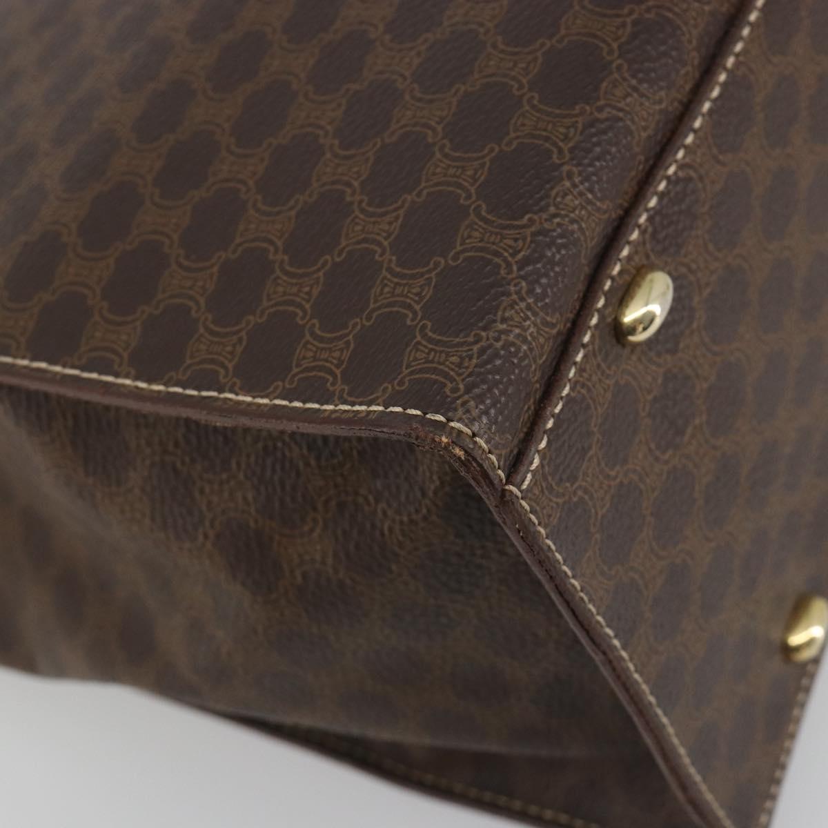 CELINE Macadam Canvas Hand Bag PVC Leather Brown Gold Auth 194691