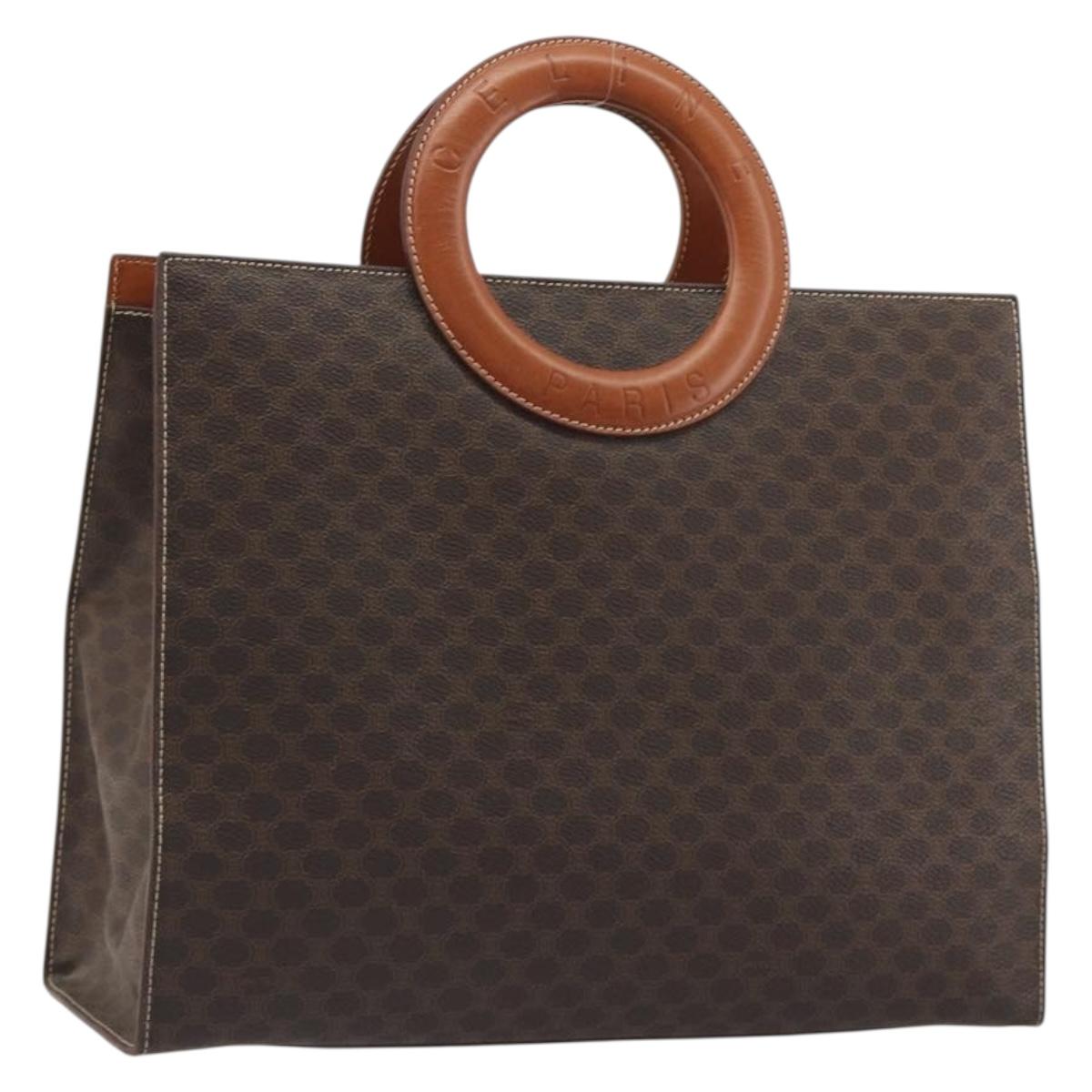 CELINE Macadam Canvas Hand Bag PVC Leather Brown Gold Auth 194691