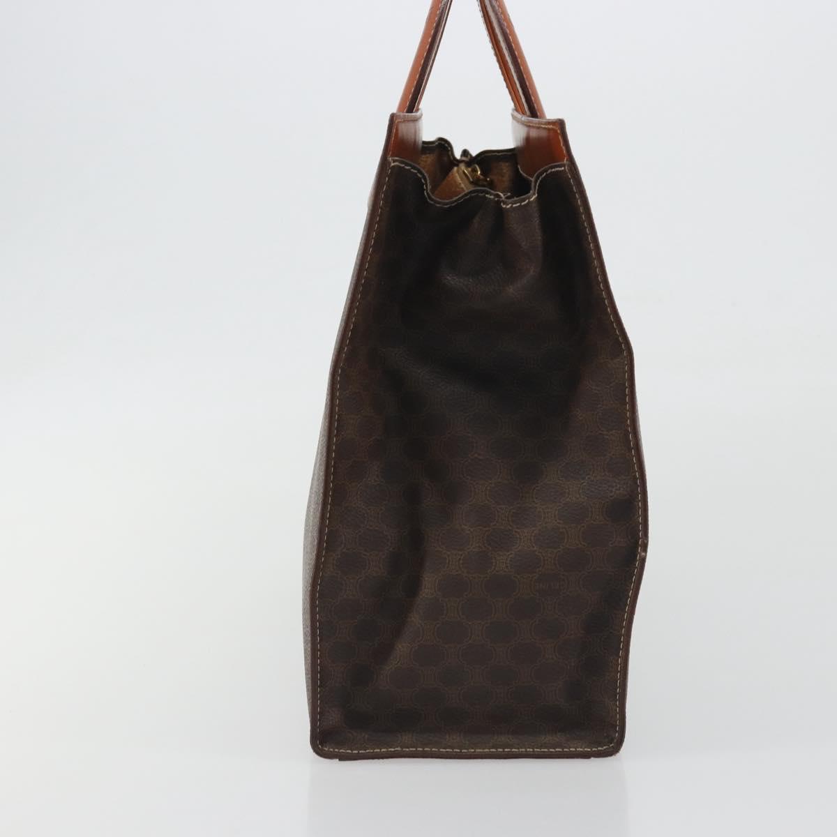 CELINE Macadam Canvas Hand Bag PVC Leather Brown Gold Auth 194691