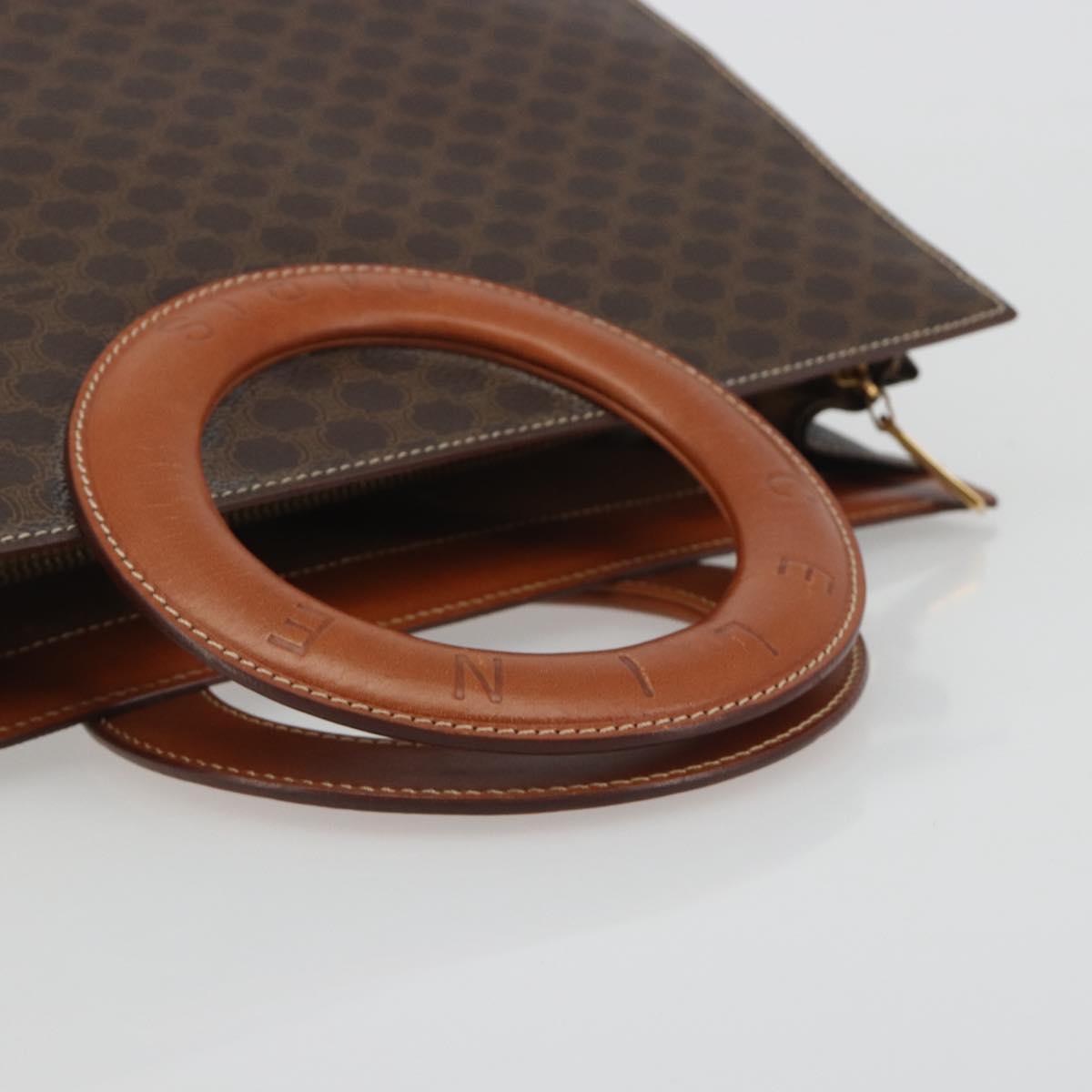 CELINE Macadam Canvas Hand Bag PVC Leather Brown Gold Auth 194691