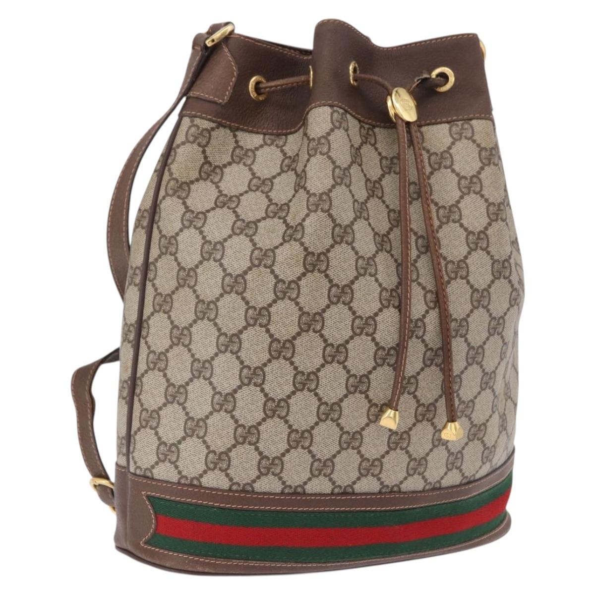 GUCCI GG Supreme Web Sherry Line Bag PVC Beige Gold 164 02 085 Auth 194703