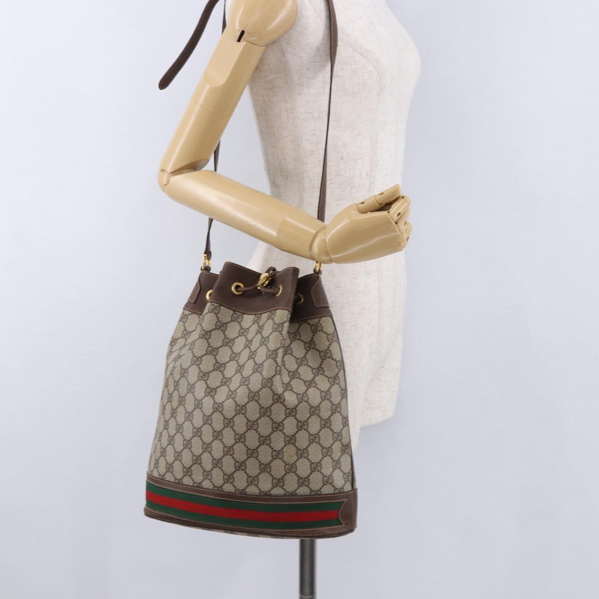 GUCCI GG Supreme Web Sherry Line Bag PVC Beige Gold 164 02 085 Auth 194703