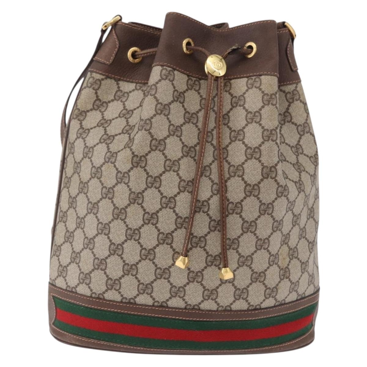 GUCCI GG Supreme Web Sherry Line Bag PVC Beige Gold 164 02 085 Auth 194703
