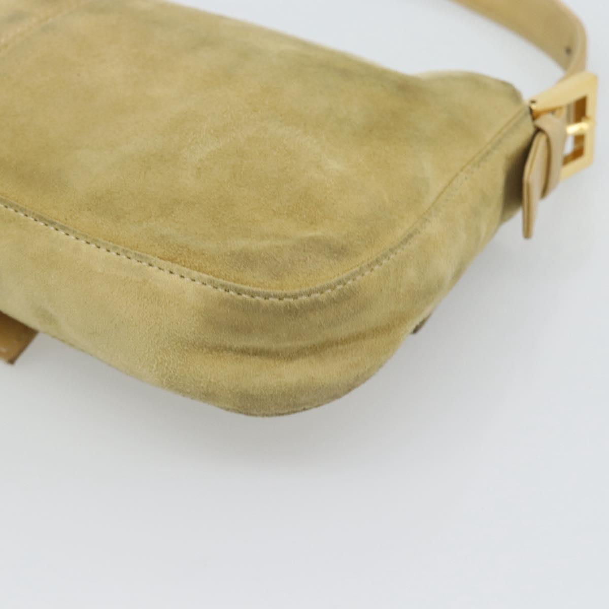 FENDI Mamma Baguette Shoulder Bag Suede Beige Gold Auth 194704V