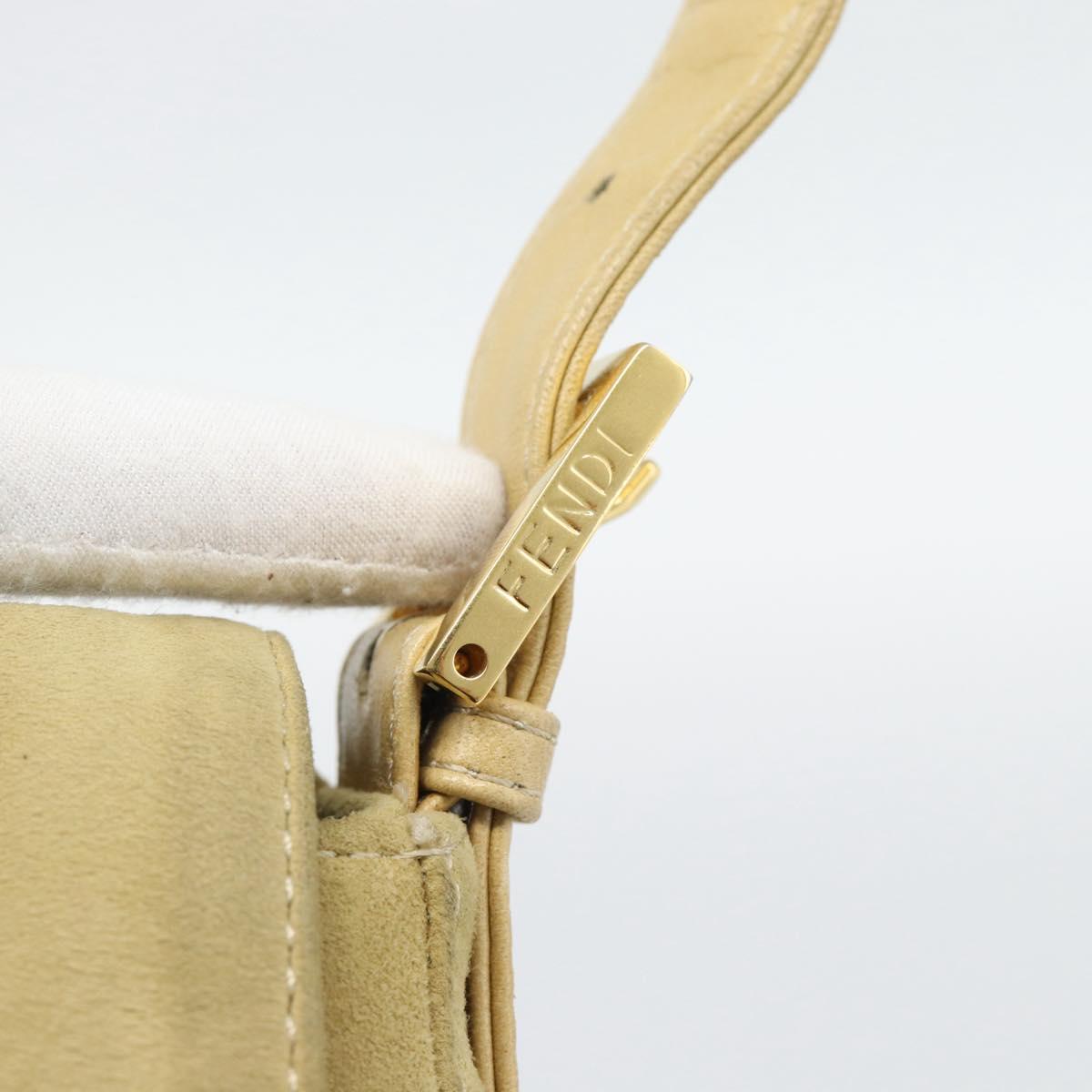 FENDI Mamma Baguette Shoulder Bag Suede Beige Gold Auth 194704V