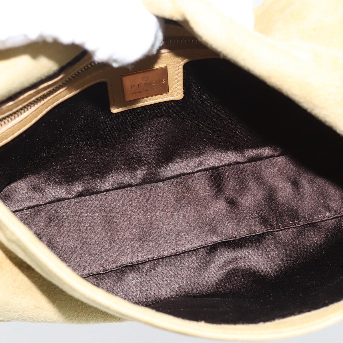 FENDI Mamma Baguette Shoulder Bag Suede Beige Gold Auth 194704V