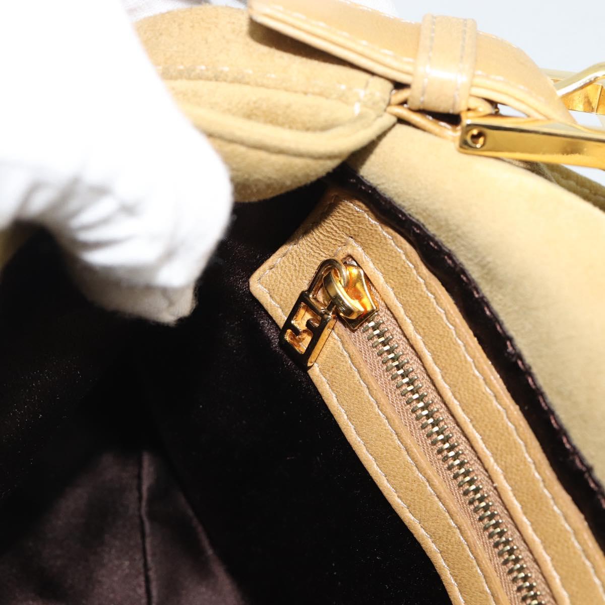 FENDI Mamma Baguette Shoulder Bag Suede Beige Gold Auth 194704V