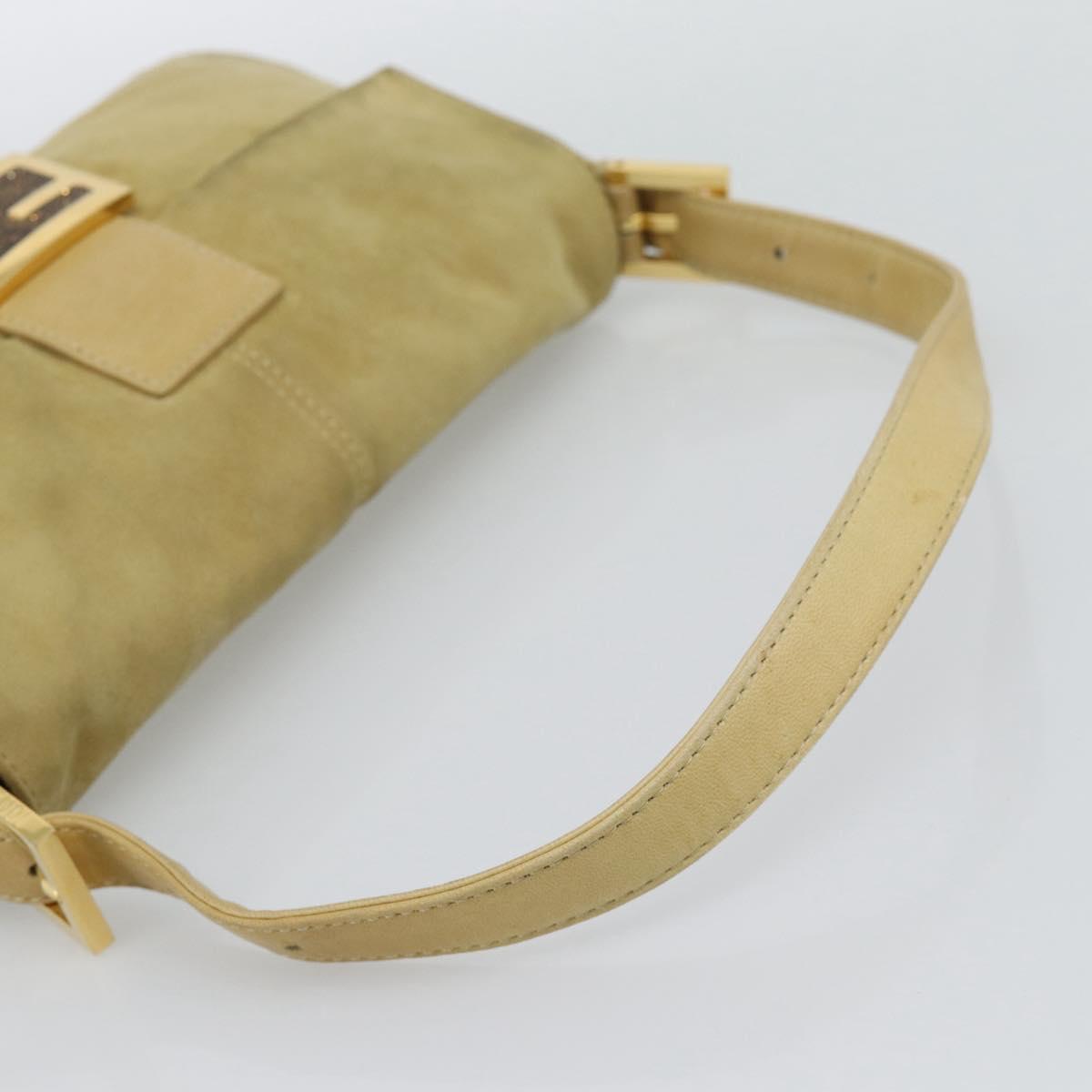 FENDI Mamma Baguette Shoulder Bag Suede Beige Gold Auth 194704V