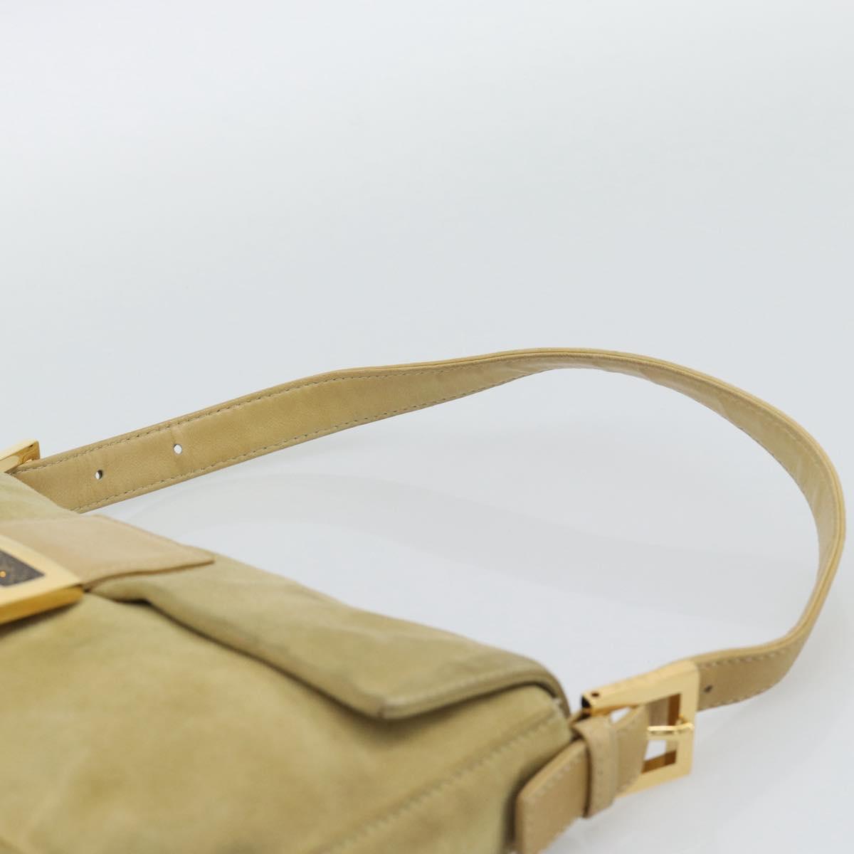 FENDI Mamma Baguette Shoulder Bag Suede Beige Gold Auth 194704V