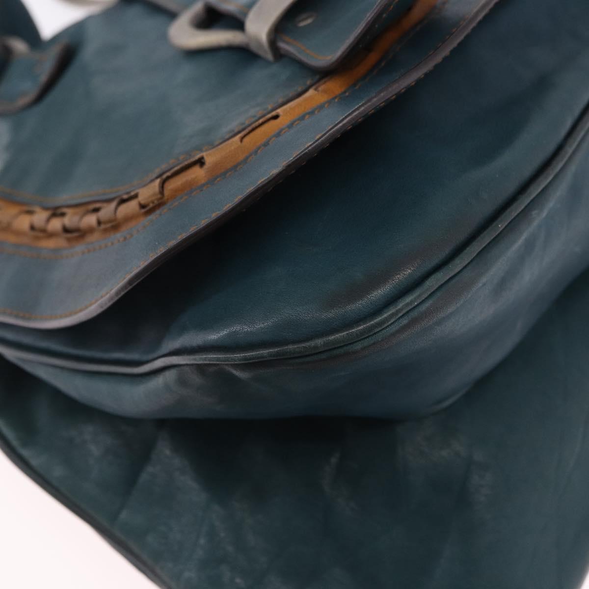 Christian Dior Gaucho Tote Bag Leather Green Silver Auth 194708V