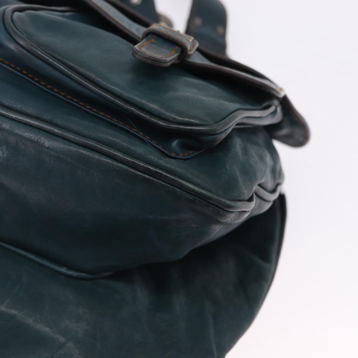 Christian Dior Gaucho Tote Bag Leather Green Silver Auth 194708V