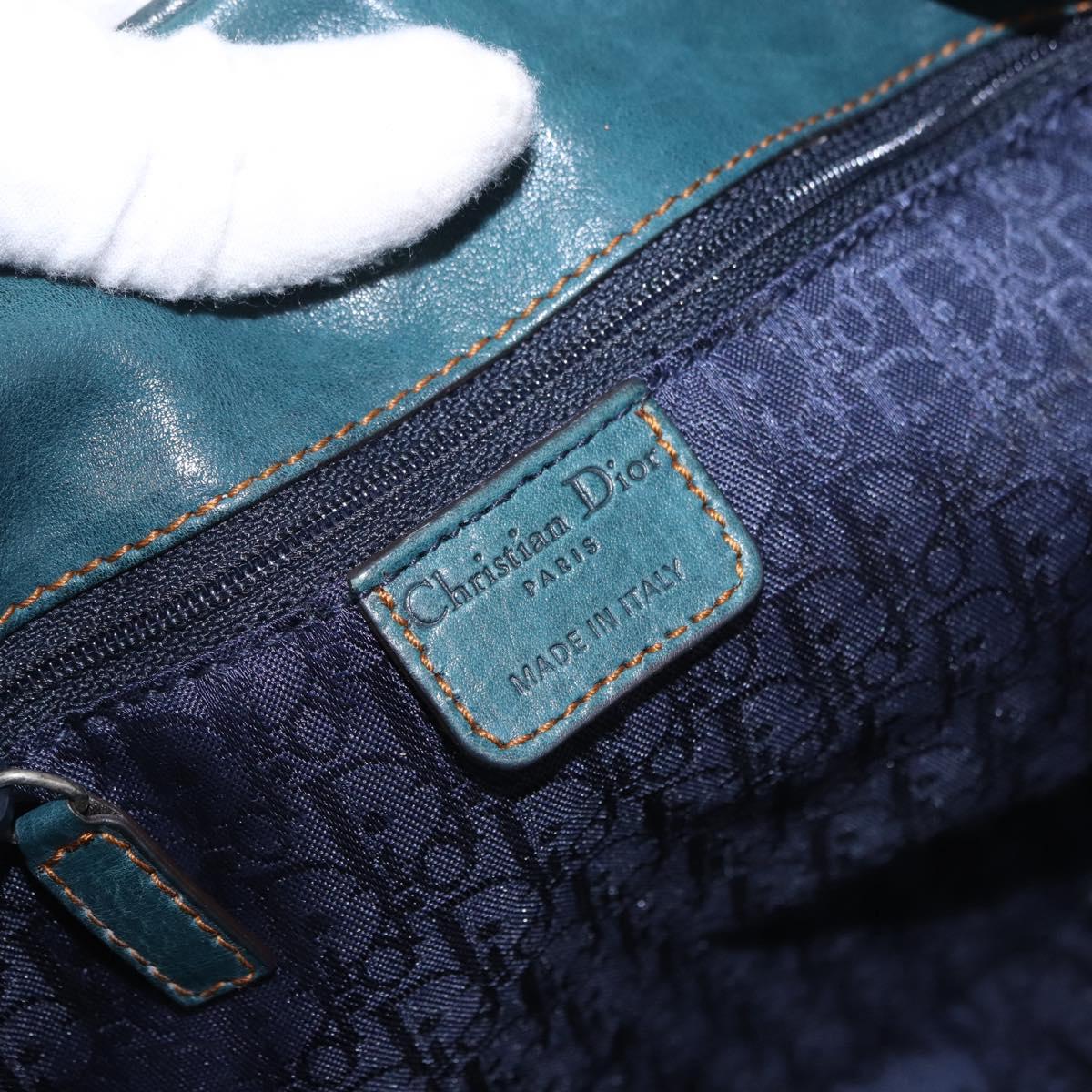 Christian Dior Gaucho Tote Bag Leather Green Silver Auth 194708V