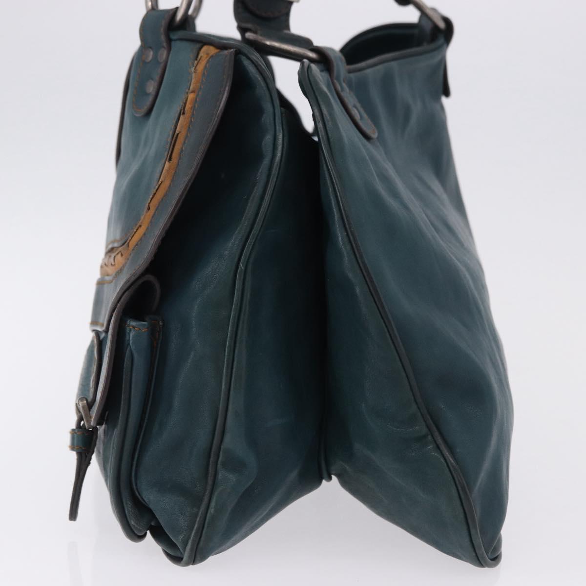 Christian Dior Gaucho Tote Bag Leather Green Silver Auth 194708V