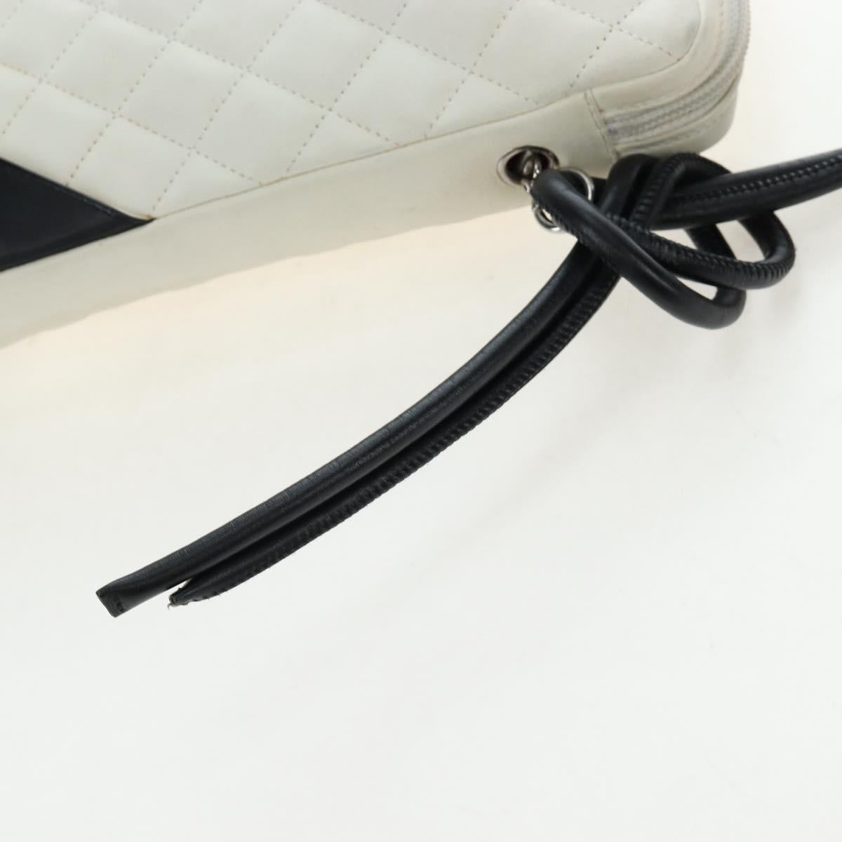 CHANEL COCO Mark Matelasse Cambon Line Bag Leather White CC Auth 194709M