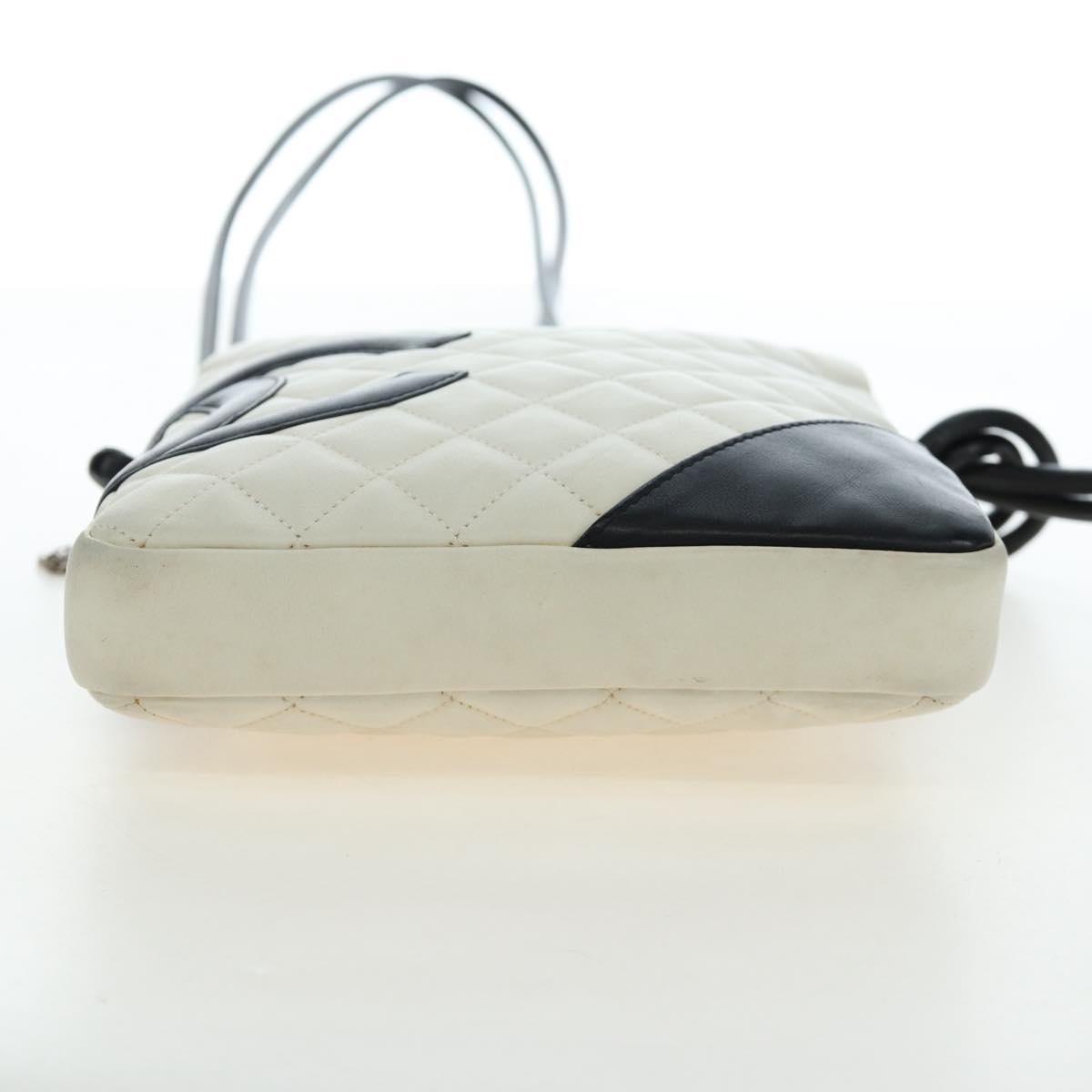 CHANEL COCO Mark Matelasse Cambon Line Bag Leather White CC Auth 194709M
