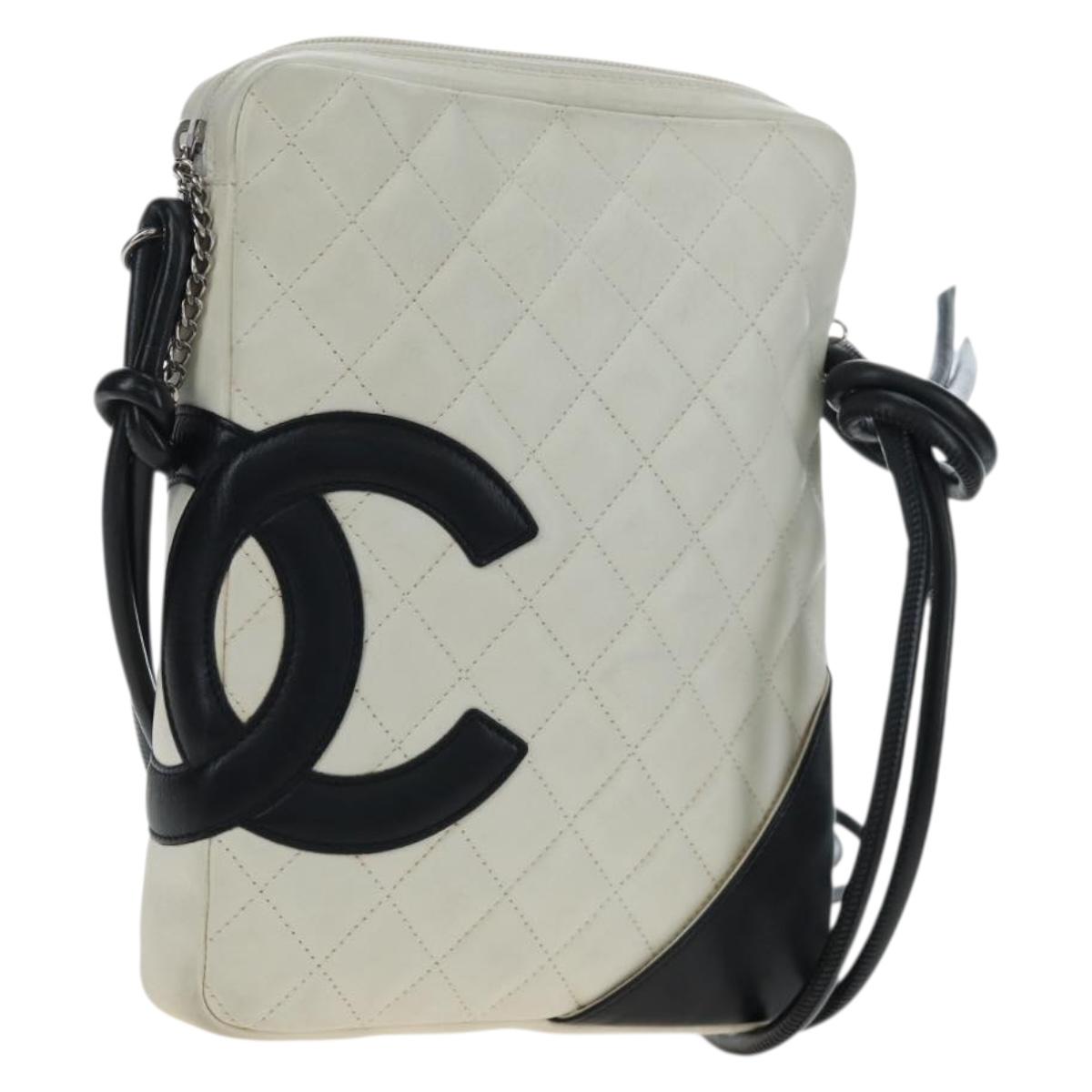 CHANEL COCO Mark Matelasse Cambon Line Bag Leather White CC Auth 194709M