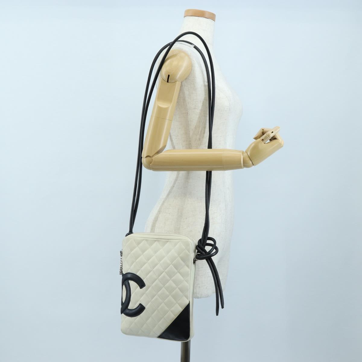 CHANEL COCO Mark Matelasse Cambon Line Bag Leather White CC Auth 194709M