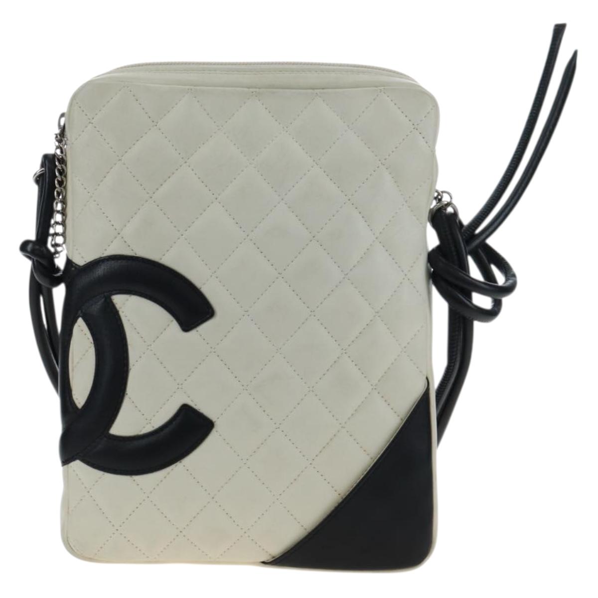 CHANEL COCO Mark Matelasse Cambon Line Bag Leather White CC Auth 194709M