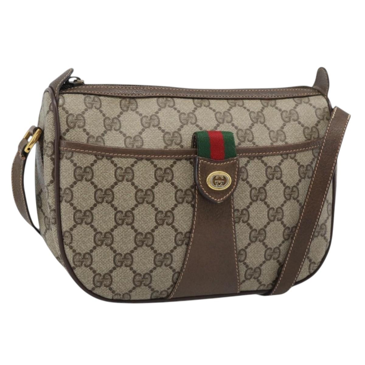 GUCCI GG Supreme Web Sherry Line Bag PVC Beige Gold 89 02 032 Auth 194710