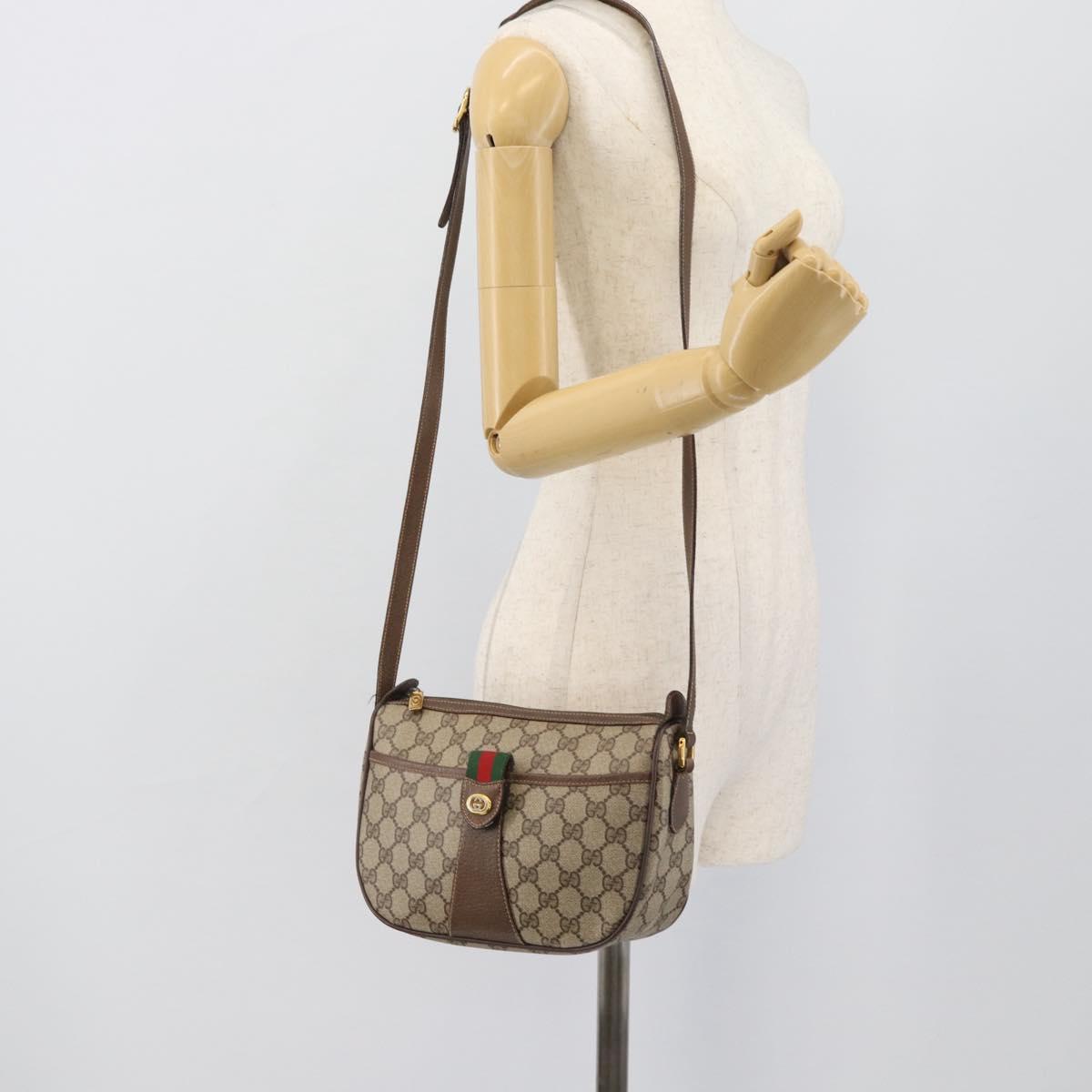 GUCCI GG Supreme Web Sherry Line Bag PVC Beige Gold 89 02 032 Auth 194710