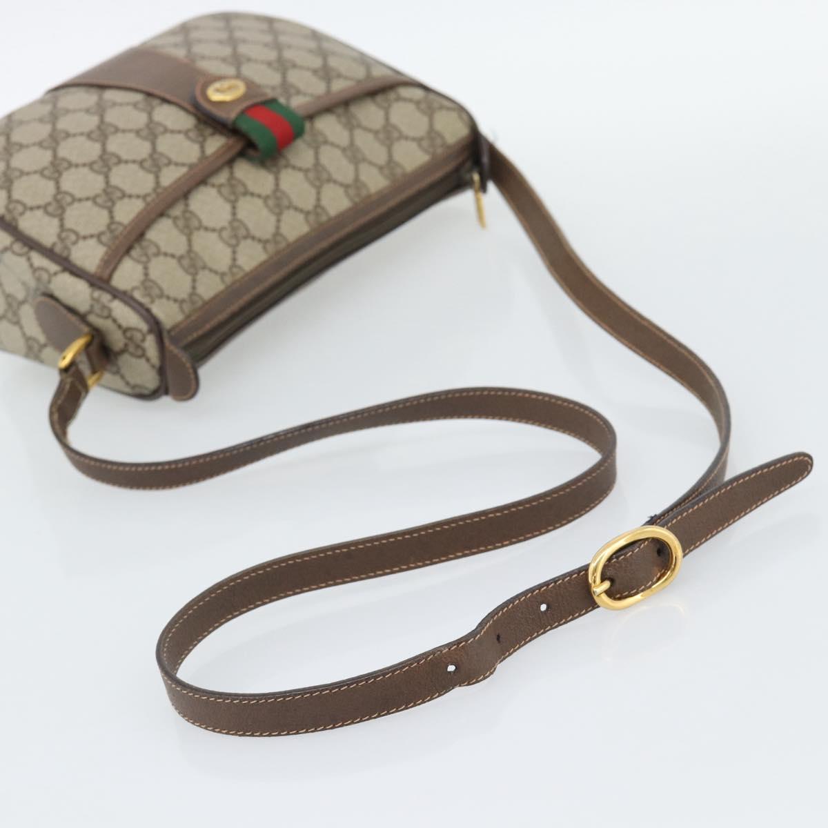 GUCCI GG Supreme Web Sherry Line Bag PVC Beige Gold 89 02 032 Auth 194710