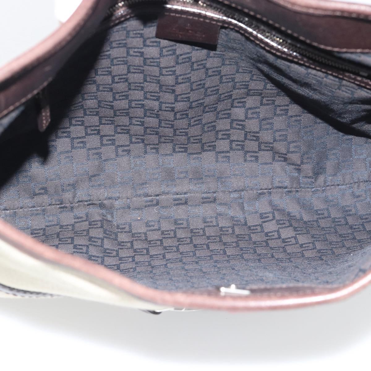 GUCCI Web Sherry Line Shoulder Bag Canvas Beige Silver 114879 Auth 194715A