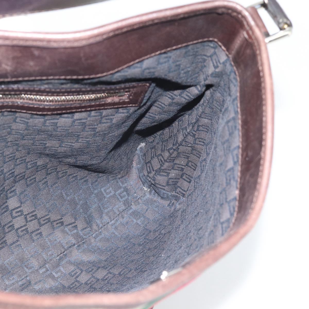 GUCCI Web Sherry Line Shoulder Bag Canvas Beige Silver 114879 Auth 194715A