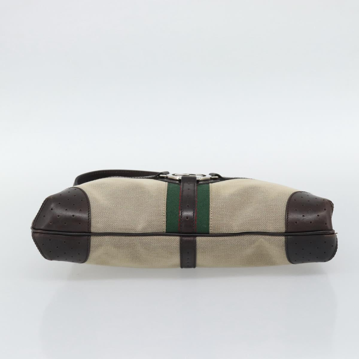 GUCCI Web Sherry Line Shoulder Bag Canvas Beige Silver 114879 Auth 194715A