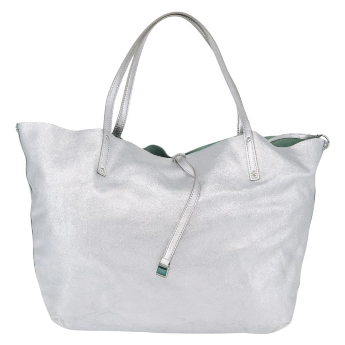 TIFFANY&Co. Tote Bag Suede Turquoise Blue Silver Auth 194717A