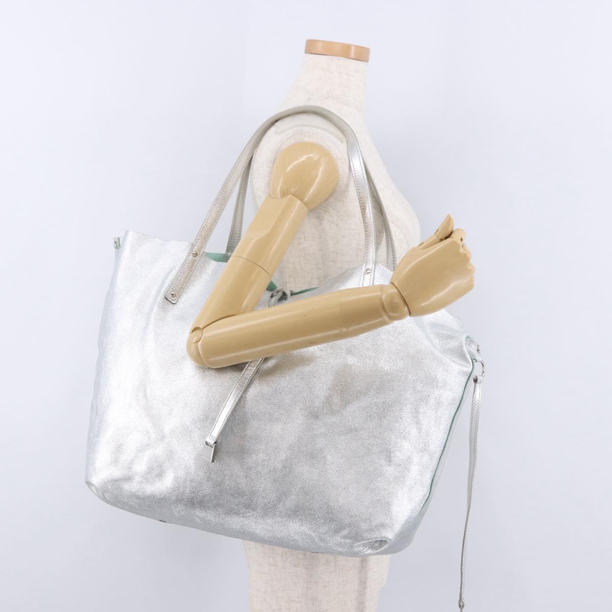 TIFFANY&Co. Tote Bag Suede Turquoise Blue Silver Auth 194717A