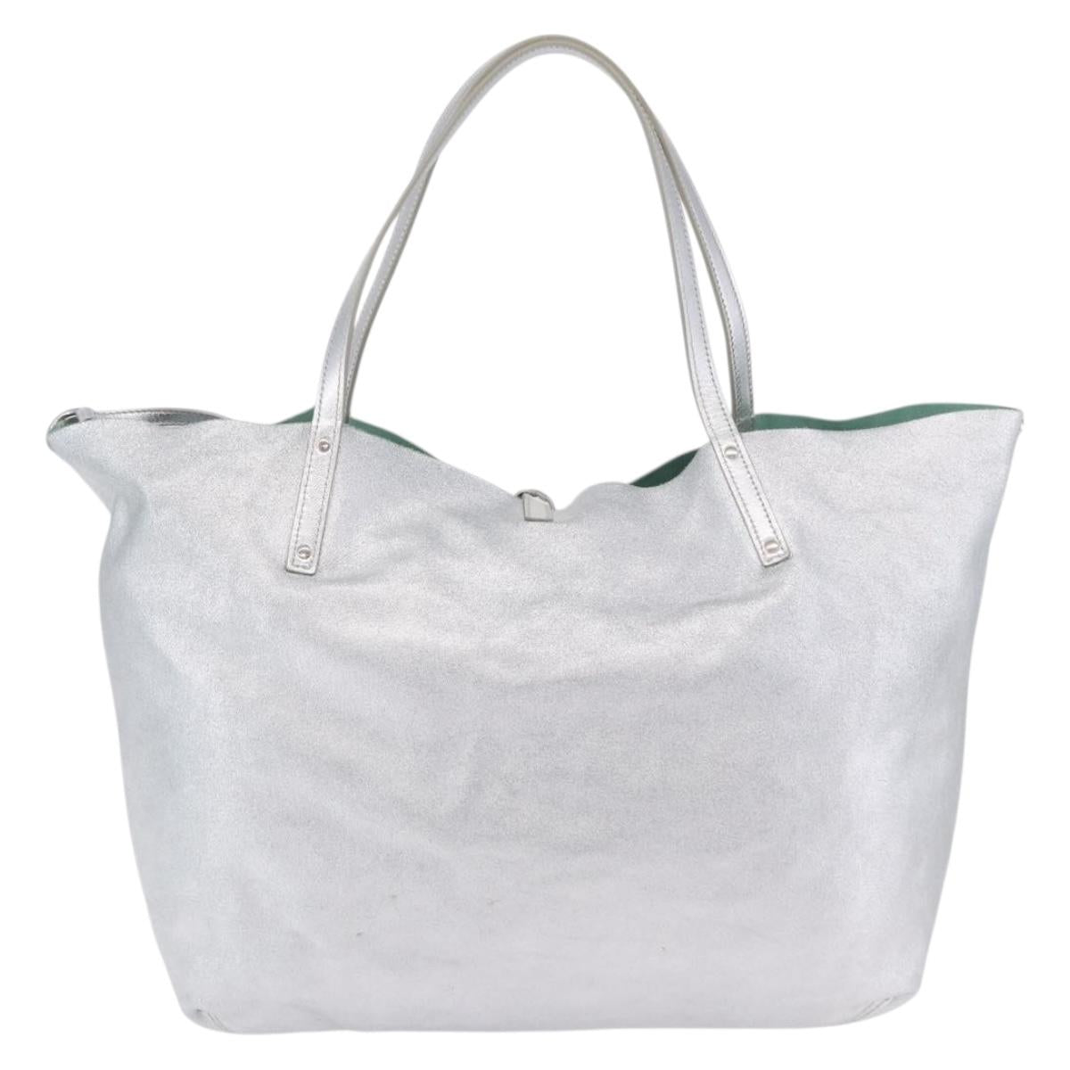 TIFFANY&Co. Tote Bag Suede Turquoise Blue Silver Auth 194717A