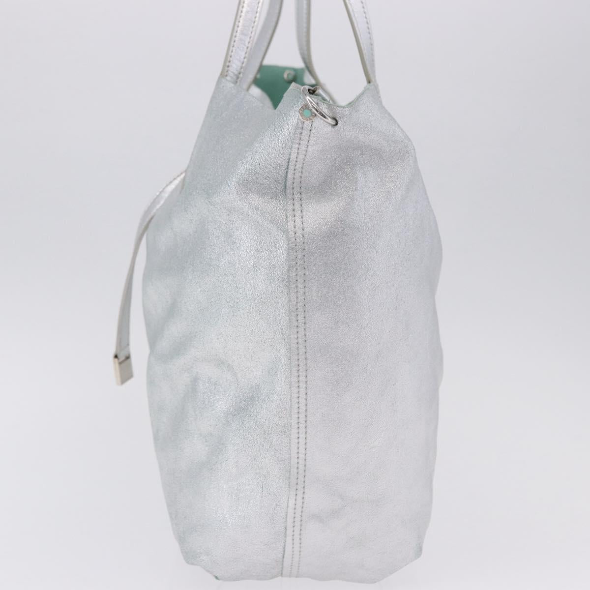 TIFFANY&Co. Tote Bag Suede Turquoise Blue Silver Auth 194717A