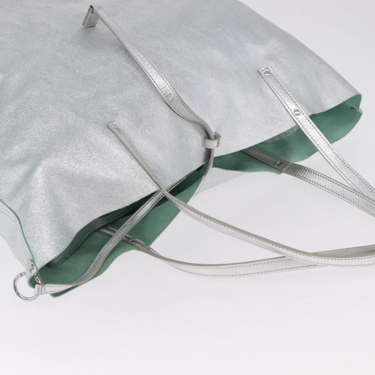 TIFFANY&Co. Tote Bag Suede Turquoise Blue Silver Auth 194717A