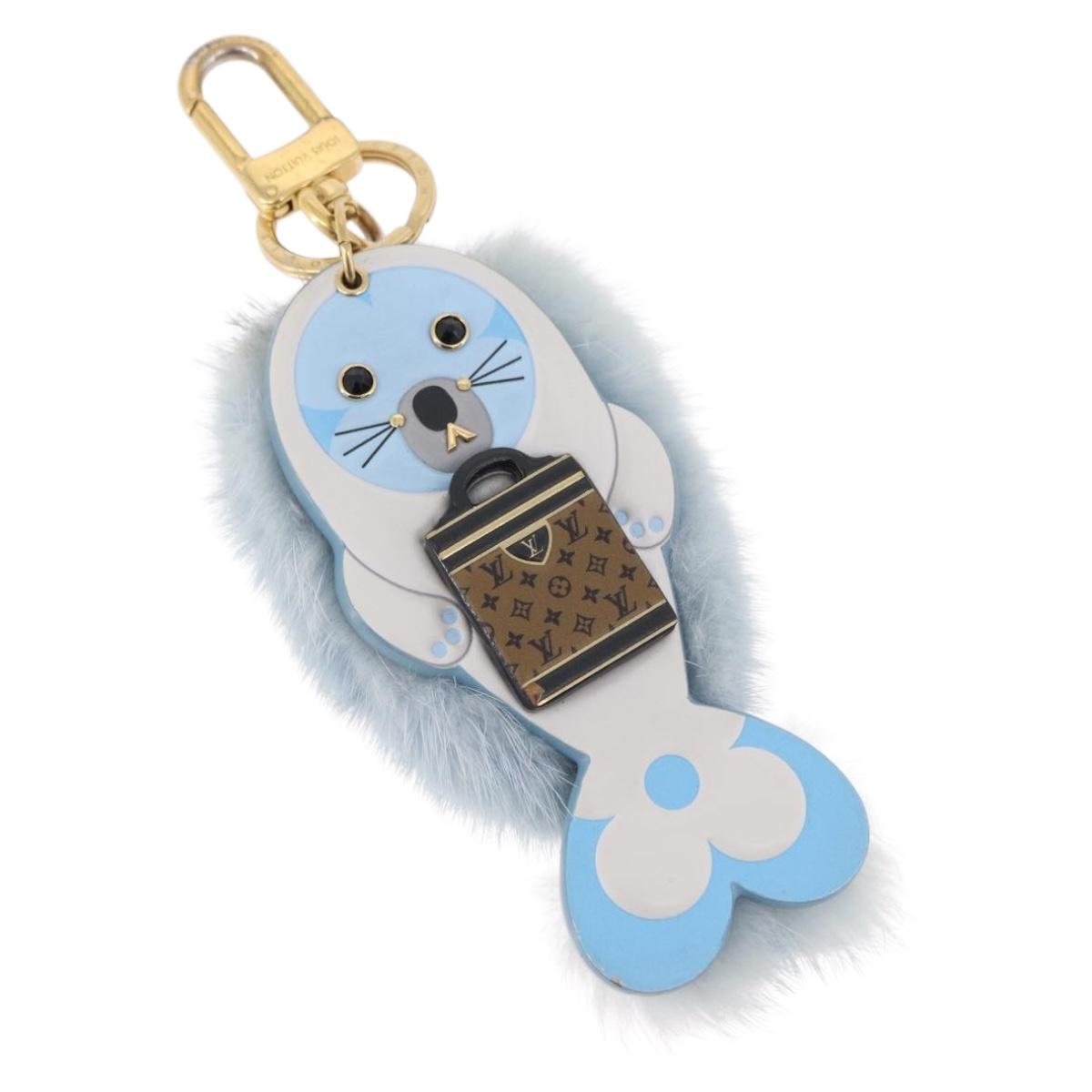 LOUIS VUITTON Porte Cles LV Seal Bag Charm Fur Light Blue M00550 LV Auth 194719M