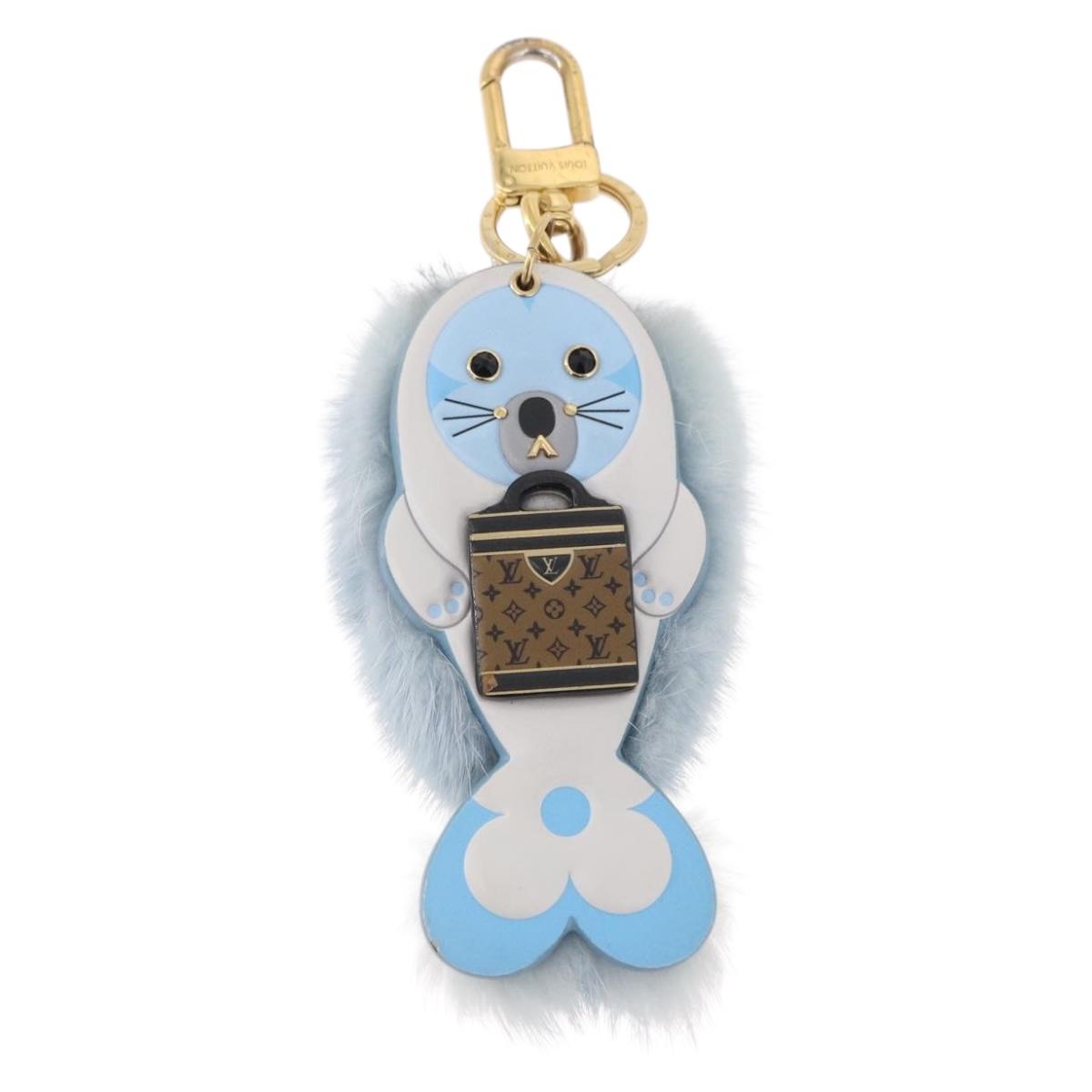 LOUIS VUITTON Porte Cles LV Seal Bag Charm Fur Light Blue M00550 LV Auth 194719M