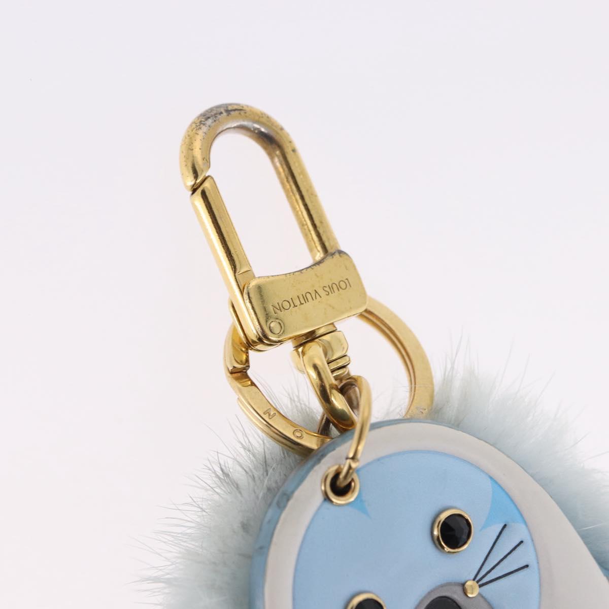 LOUIS VUITTON Porte Cles LV Seal Bag Charm Fur Light Blue M00550 LV Auth 194719M