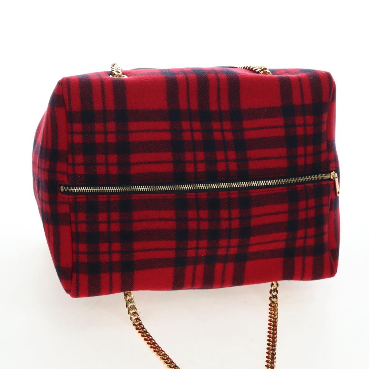 CELINE Triomphe Chain Large Pliage Patapan Bag Wool Red Gold Auth 194727SAM