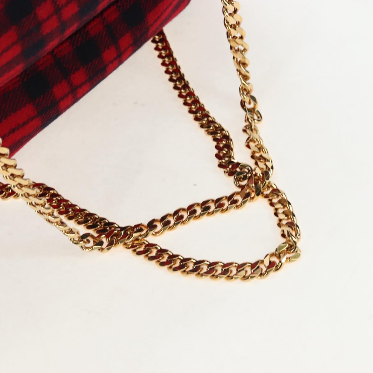 CELINE Triomphe Chain Large Pliage Patapan Bag Wool Red Gold Auth 194727SAM