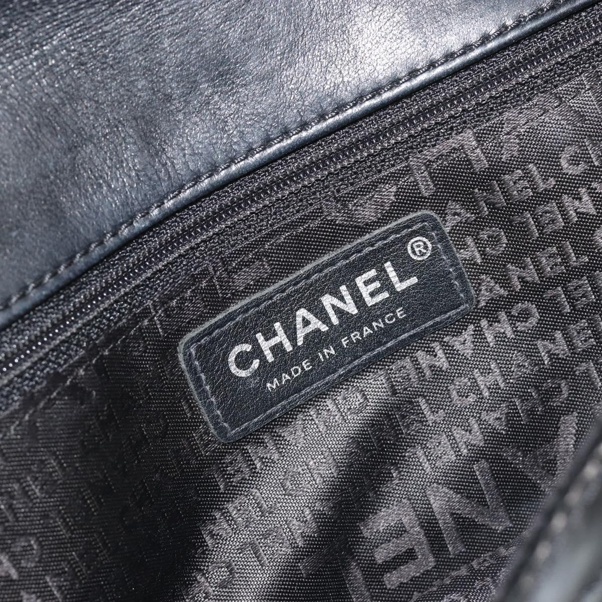 CHANEL Choco Bar Chain Shoulder Bag Patent Leather Black Silver CC Auth 194728A