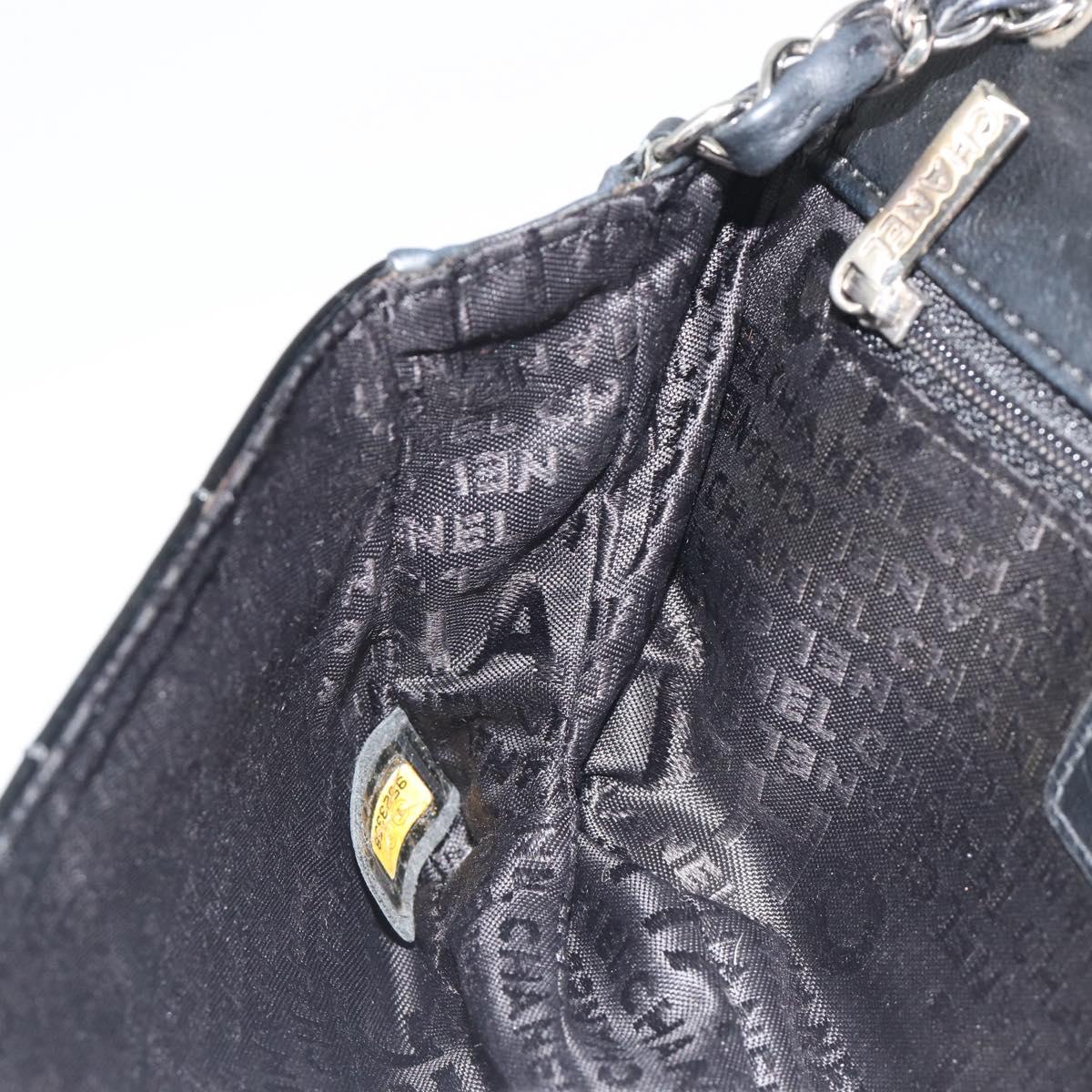 CHANEL Choco Bar Chain Shoulder Bag Patent Leather Black Silver CC Auth 194728A