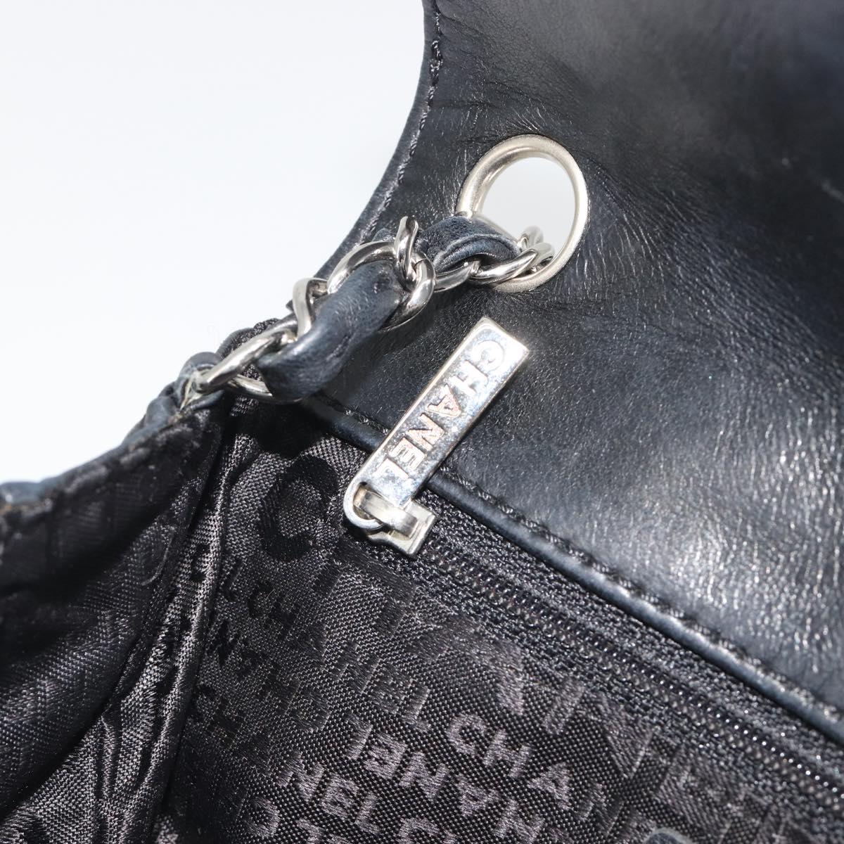 CHANEL Choco Bar Chain Shoulder Bag Patent Leather Black Silver CC Auth 194728A