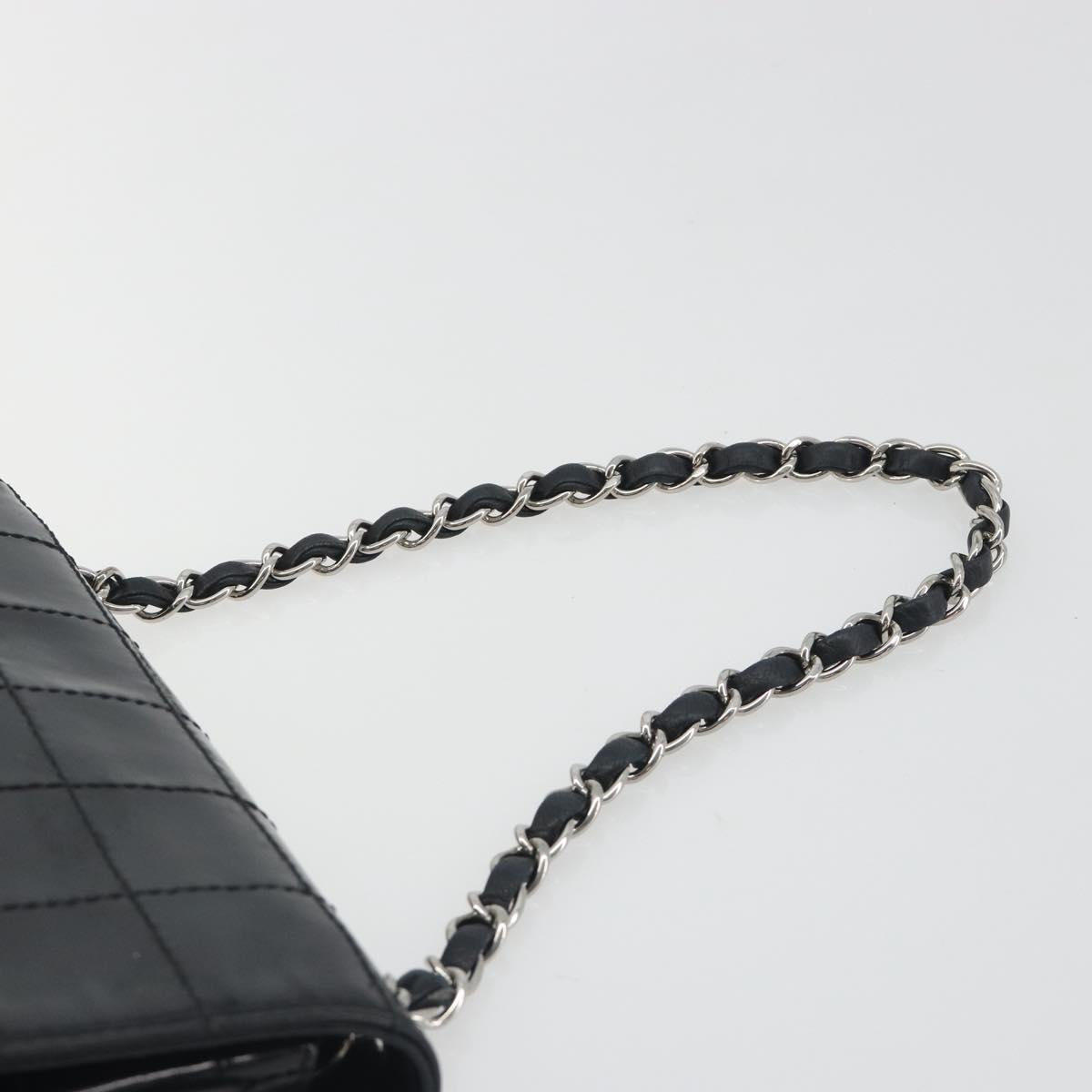 CHANEL Choco Bar Chain Shoulder Bag Patent Leather Black Silver CC Auth 194728A