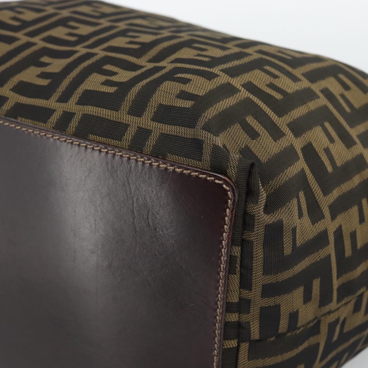 FENDI Zucca Canvas Shoulder Bag Black Brown Auth 194729