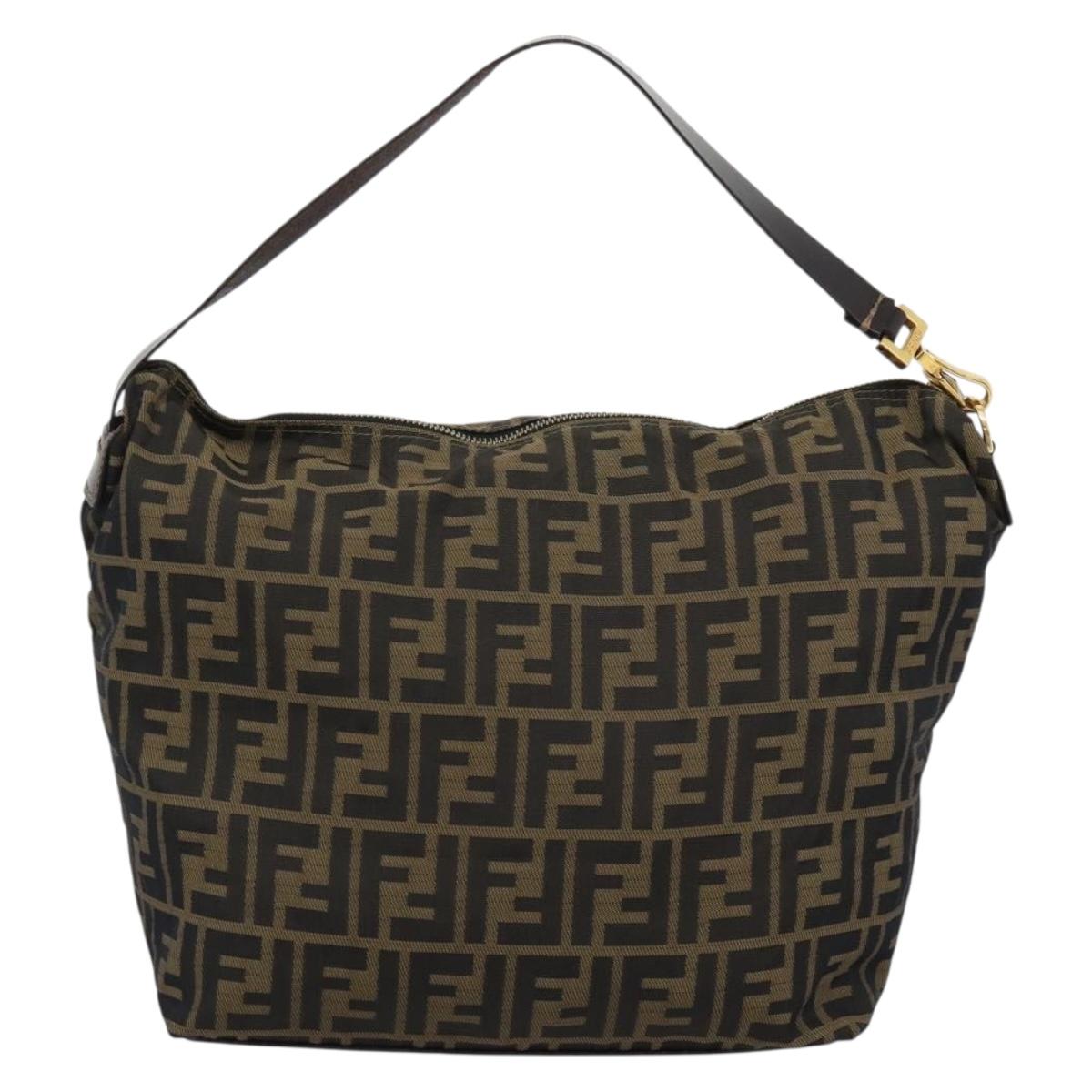 FENDI Zucca Canvas Shoulder Bag Black Brown Auth 194729
