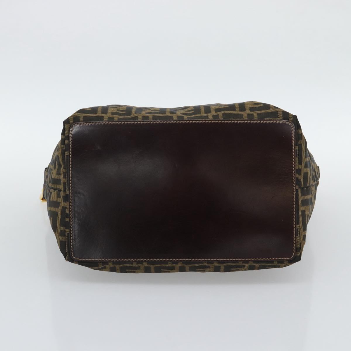 FENDI Zucca Canvas Shoulder Bag Black Brown Auth 194729