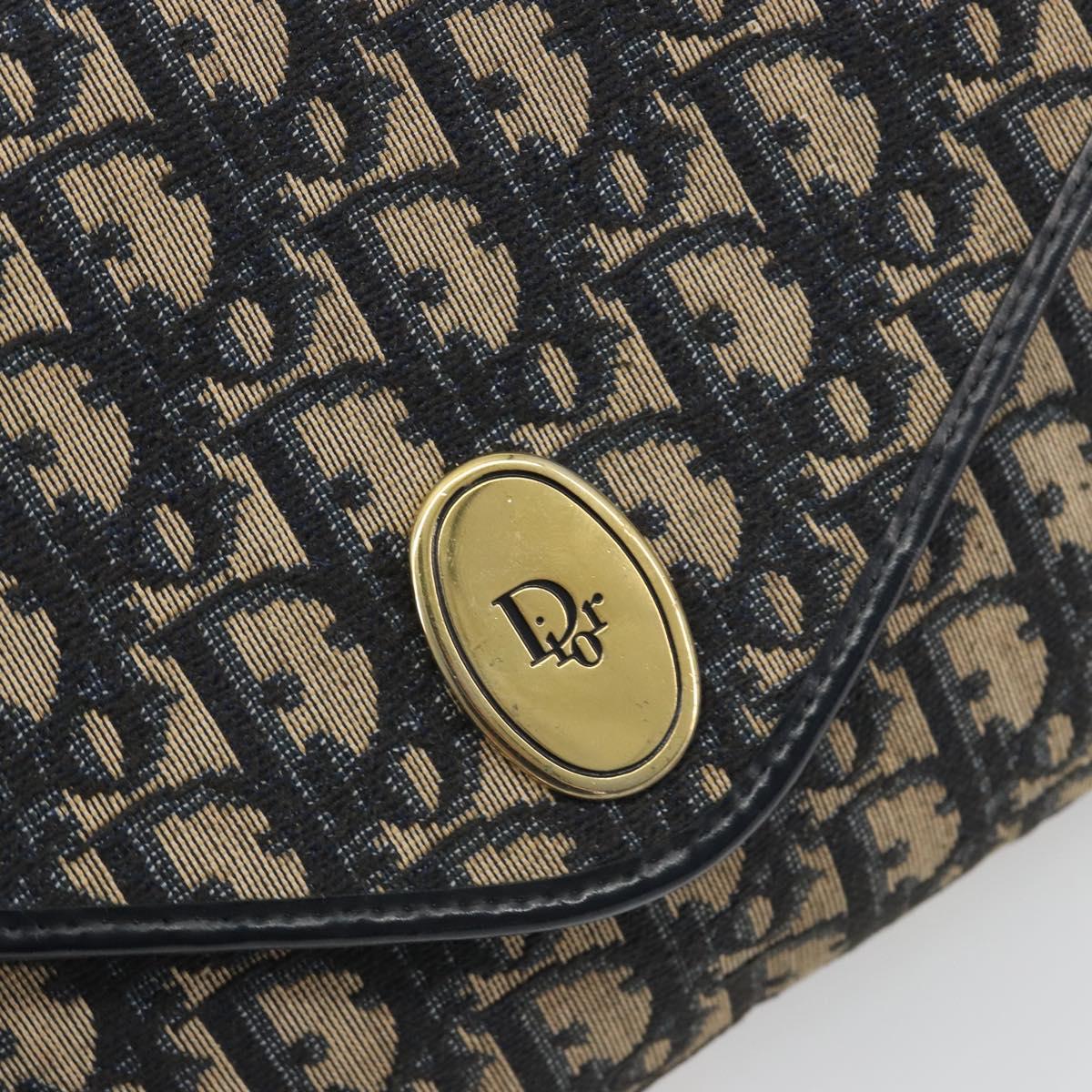 Christian Dior Trotter Canvas Chain Shoulder Bag Navy Gold Auth 194730