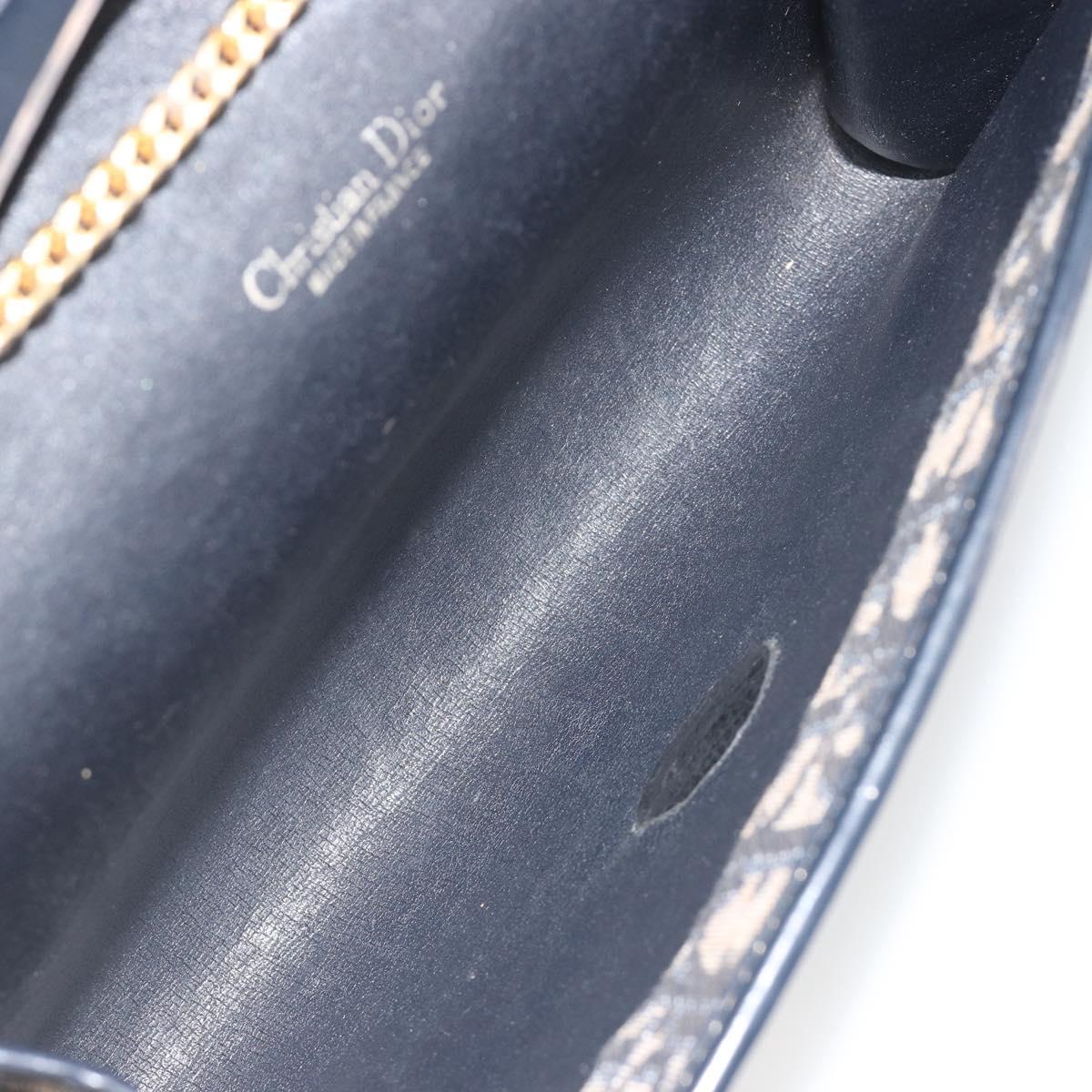 Christian Dior Trotter Canvas Chain Shoulder Bag Navy Gold Auth 194730