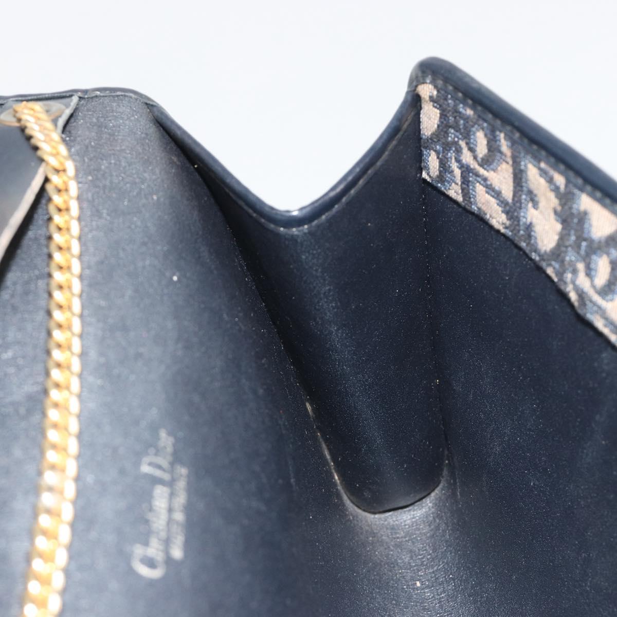 Christian Dior Trotter Canvas Chain Shoulder Bag Navy Gold Auth 194730